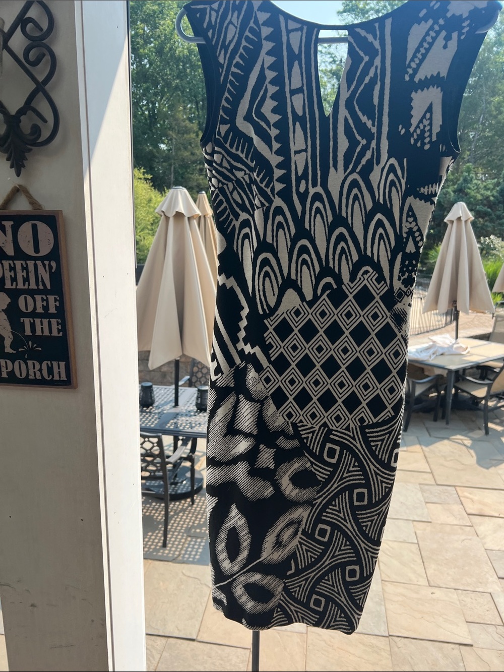 Cache Black and White Printed Sheath Dress